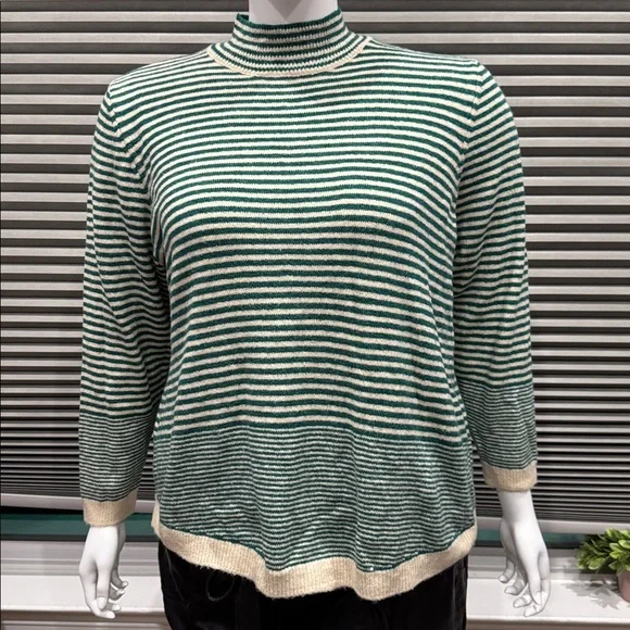 Liz Claiborne Sweaters Liz Claiborne Green And Cream Striped
